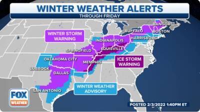 Winter Weather Advisories - Heavy snow, ice impacting millions from Texas to New England - fox29.com - Usa - state Tennessee - state New Jersey - state Ohio - state Texas - state Maine - city Memphis, state Tennessee