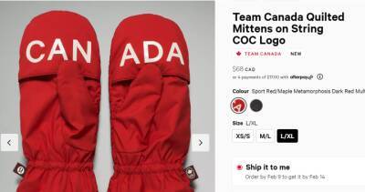 Winter Olympics - Winter Olympics: Team Canada fans outraged over $68 Lululemon red mittens - globalnews.ca - Japan - Italy - Canada - county Bay - city Beijing, Canada