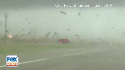 Video shows red truck driving through tornado in central Texas - fox29.com - state Texas