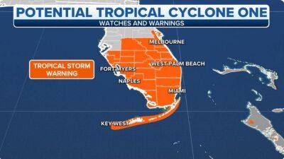 Tropical Storm Warnings issued in Central and South Florida as heavy rain, gusty winds spread onshore - fox29.com - state Florida - county Palm Beach - county Miami - Cuba - city Key West - city Melbourne - city Fort Myers, state Florida - Bahamas