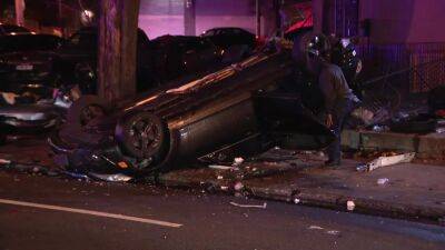Speeding driver flees after crashing into row of cars along Broad Street, police say - fox29.com - city Philadelphia