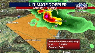 Severe thunderstorm warning issued in Berks County - fox29.com - state Pennsylvania - county Berks - region Saturday