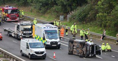 Car flips onto side in multi-vehicle crash on M8 in Glasgow as emergency services work on scene - dailyrecord.co.uk - Scotland